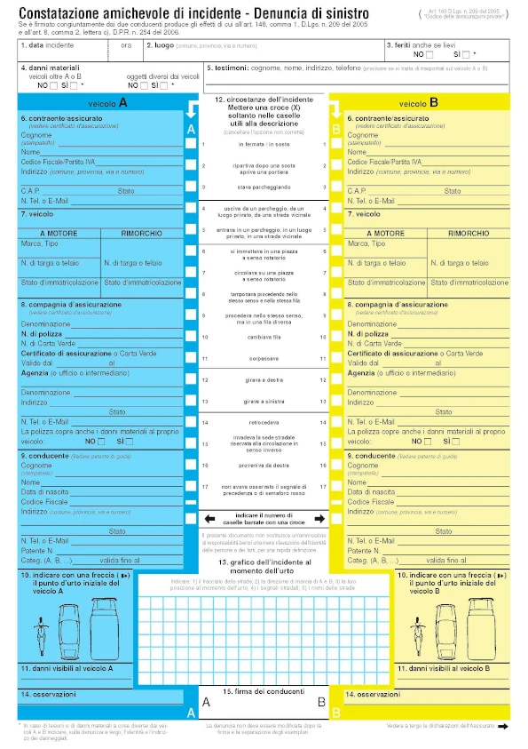Constatazione Amichevole di Incidente Italiano