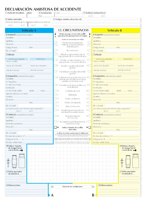 Declaración Amistosa De Accidente Español