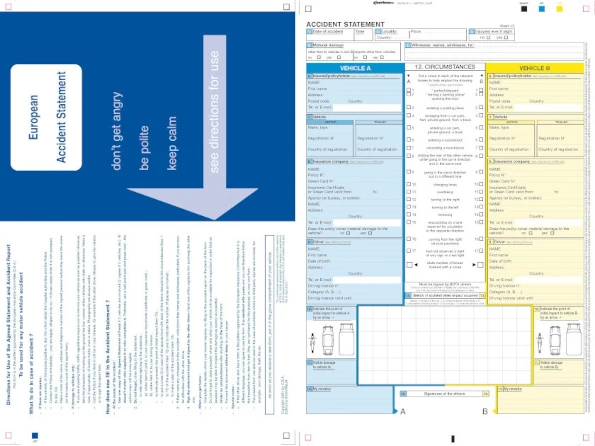 Déclaration européenne d'accident Couverture et formulaire en anglais